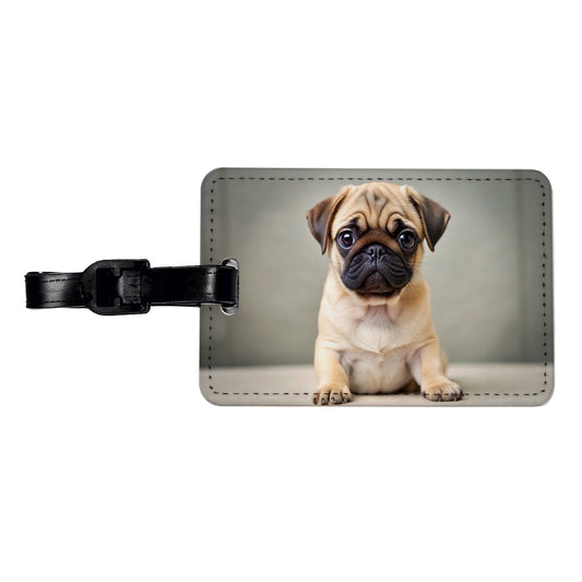Pug Dog Puppy Photo Travel Faux Leather Luggage Tag