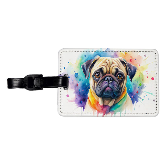 Pug Dog Watercolor Style Travel Faux Leather Luggage Tag