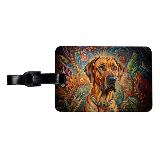 Rhodesian Ridgeback Dog French Bohemian Art Travel Faux Leather Luggage Tag