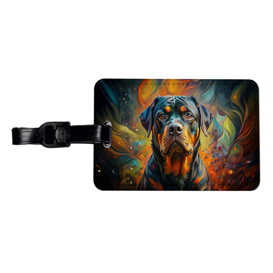 Rottweiler Dog Abstract Art Travel Faux Leather Luggage Tag