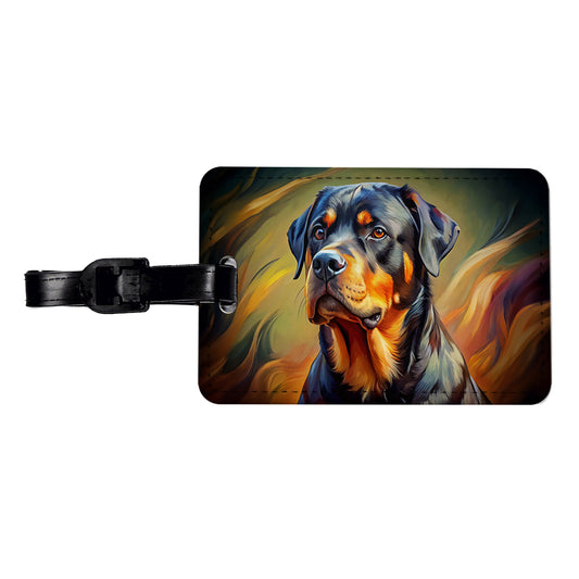 Rottweiler Dog Expressionism Art Travel Faux Leather Luggage Tag