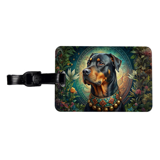 Rottweiler Dog French Bohemian Art Travel Faux Leather Luggage Tag