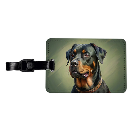 Rottweiler Dog Illustration Travel Faux Leather Luggage Tag