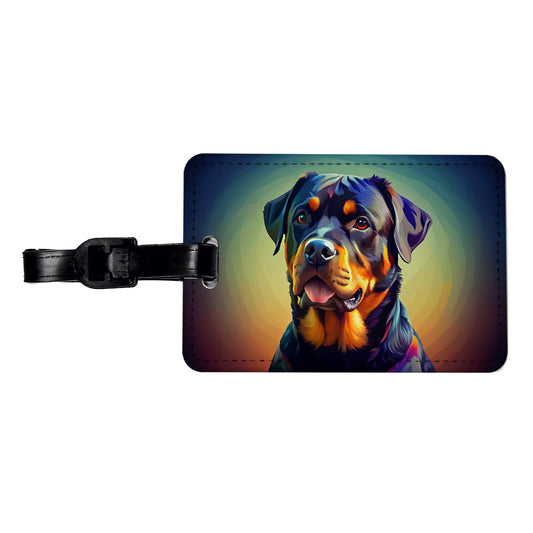 Rottweiler Dog Pop Art Travel Faux Leather Luggage Tag