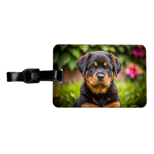 Rottweiler Dog Puppy Photo Travel Faux Leather Luggage Tag