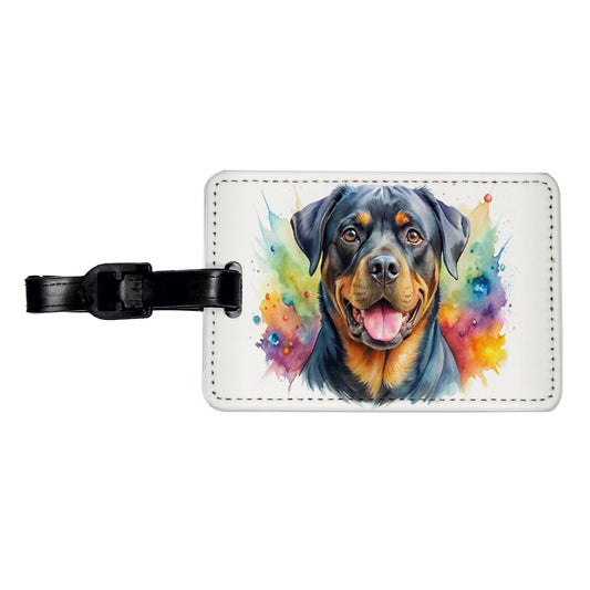 Rottweiler Dog Watercolor Style Travel Faux Leather Luggage Tag