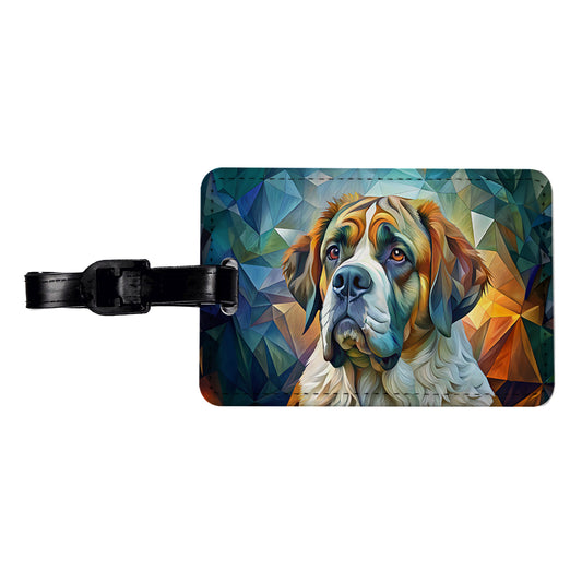 Saint Bernard Dog Abstract Art Travel Faux Leather Luggage Tag