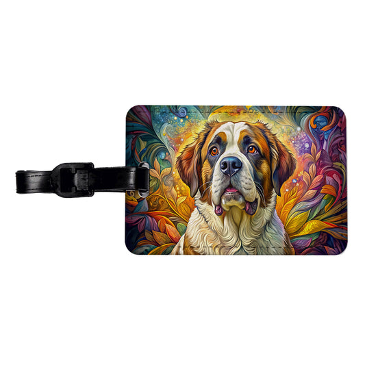 Saint Bernard Dog Bohemian Art Travel Faux Leather Luggage Tag