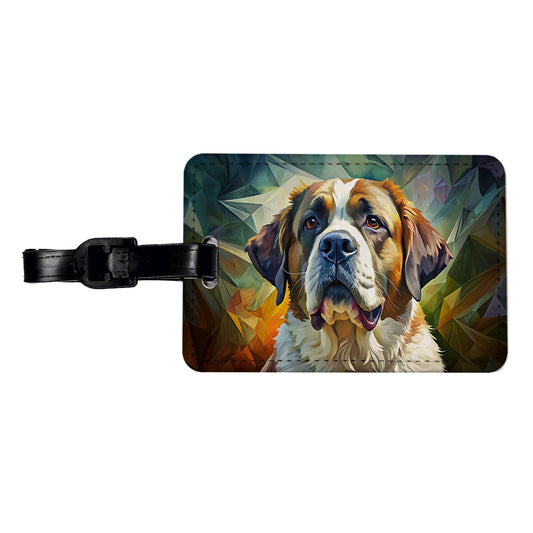Saint Bernard Dog Contemporary Art Travel Faux Leather Luggage Tag