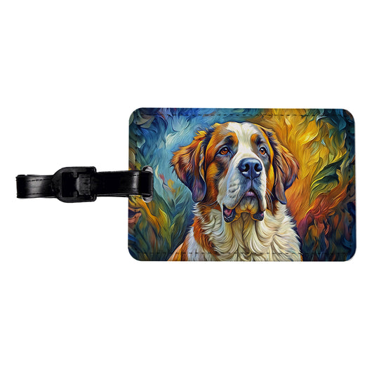 Saint Bernard Dog Expressionism Art Travel Faux Leather Luggage Tag