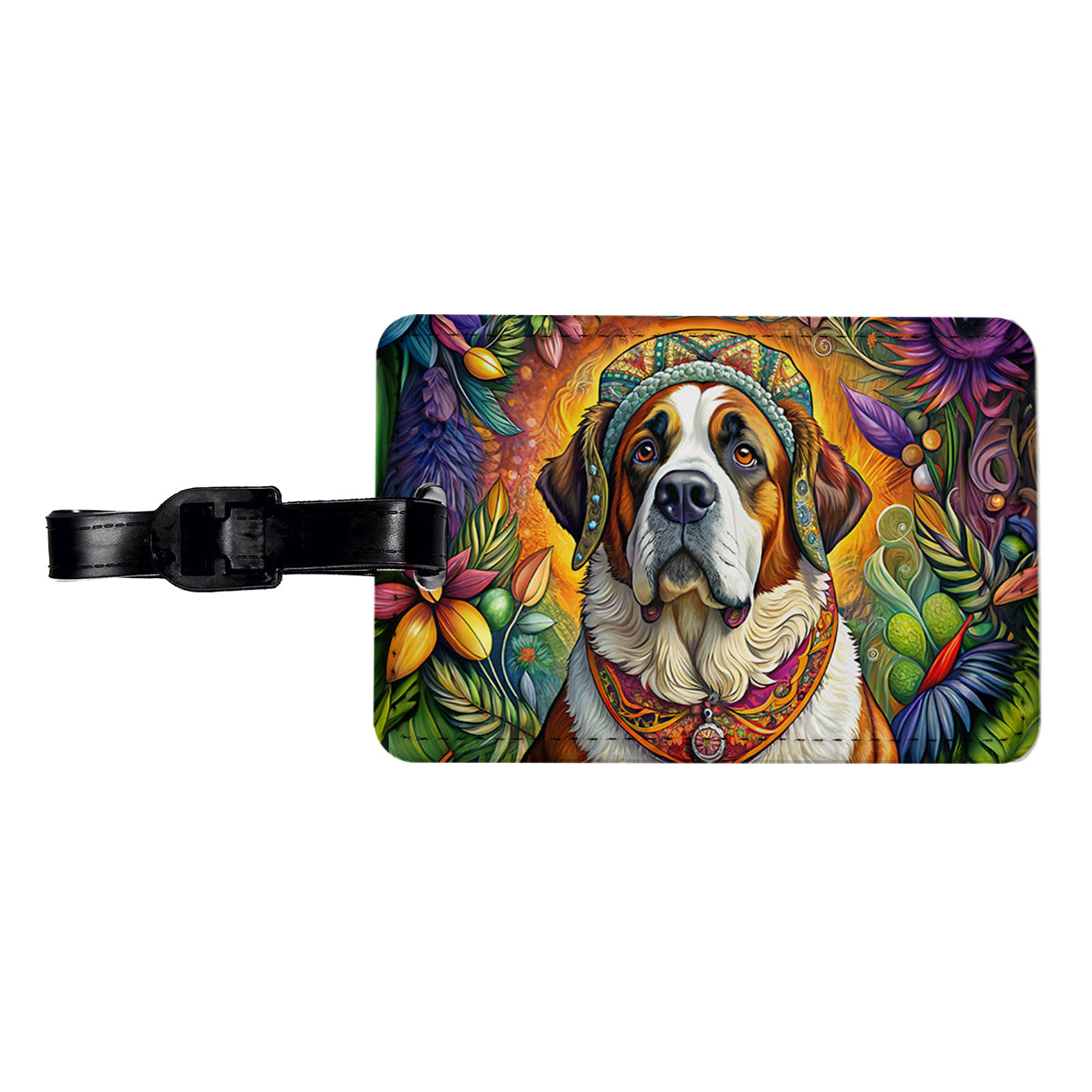 Saint Bernard Dog French Bohemian Art Travel Faux Leather Luggage Tag