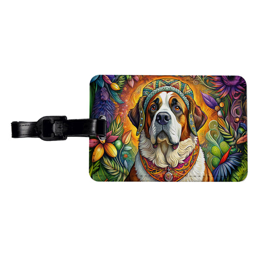 Saint Bernard Dog French Bohemian Art Travel Faux Leather Luggage Tag
