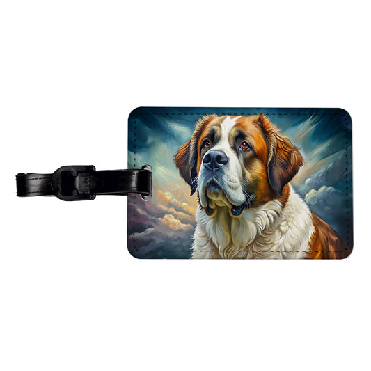 Saint Bernard Dog Illustration Travel Faux Leather Luggage Tag