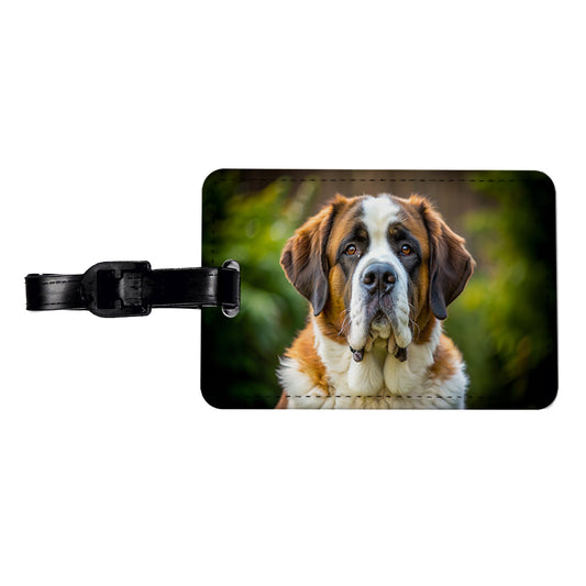 Saint Bernard Dog Photo Travel Faux Leather Luggage Tag