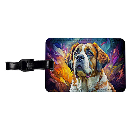 Saint Bernard Dog Pop Art Travel Faux Leather Luggage Tag