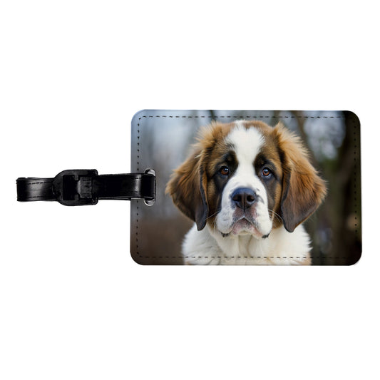 Saint Bernard Dog Puppy Photo Travel Faux Leather Luggage Tag