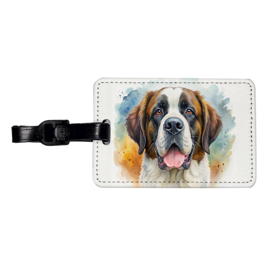 Saint Bernard Dog Watercolor Style Travel Faux Leather Luggage Tag