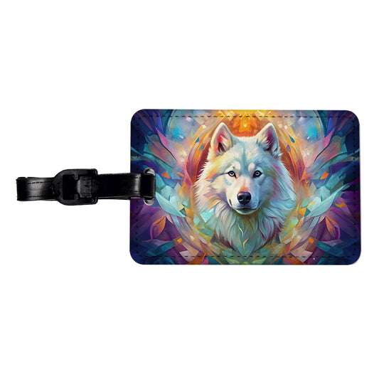 Samoyed Dog Abstract Art Travel Faux Leather Luggage Tag