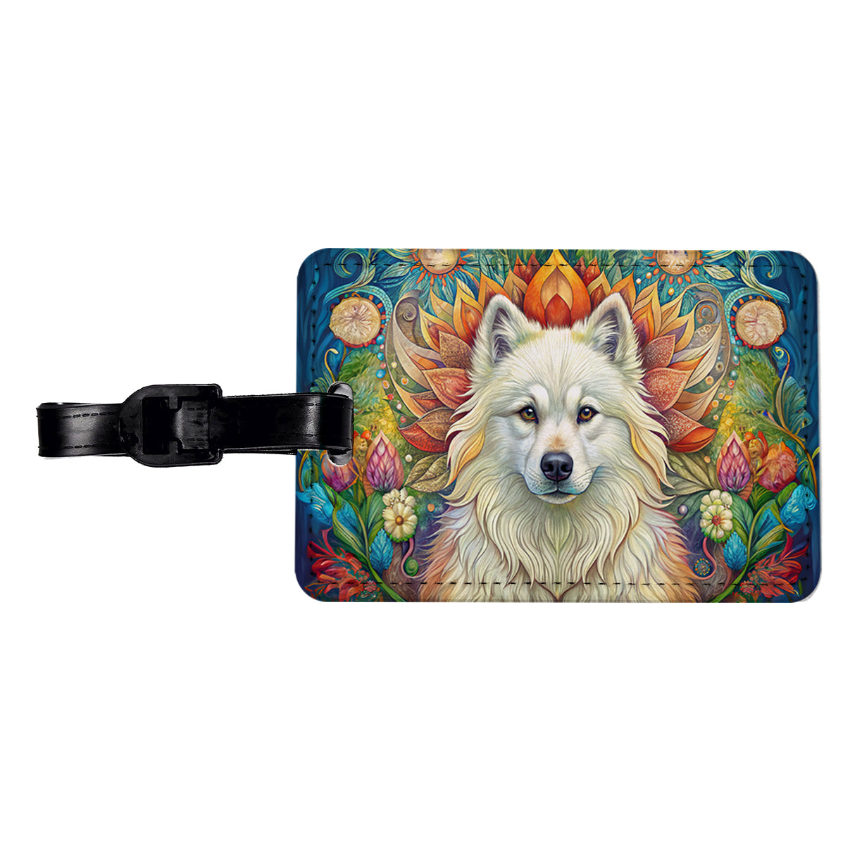 Samoyed Dog Bohemian Art Travel Faux Leather Luggage Tag