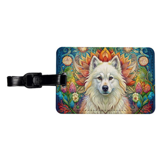 Samoyed Dog Bohemian Art Travel Faux Leather Luggage Tag