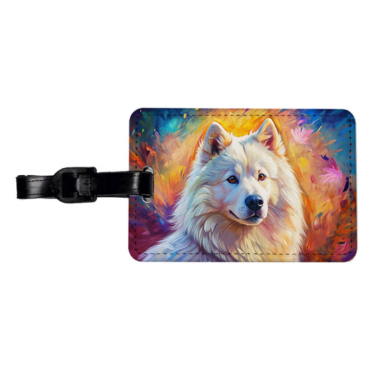 Samoyed Dog Expressionism Art Travel Faux Leather Luggage Tag