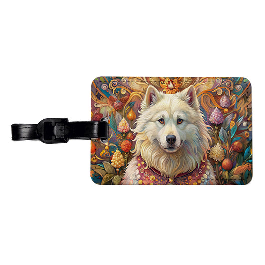 Samoyed Dog French Bohemian Art Travel Faux Leather Luggage Tag
