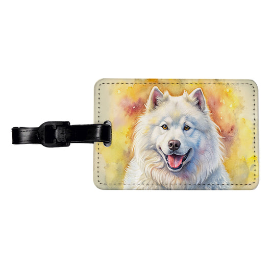 Samoyed Dog Illustration Travel Faux Leather Luggage Tag