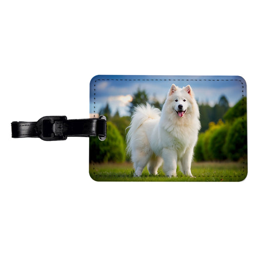 Samoyed Dog Photo Travel Faux Leather Luggage Tag