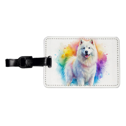 Samoyed Dog Watercolor Style Travel Faux Leather Luggage Tag