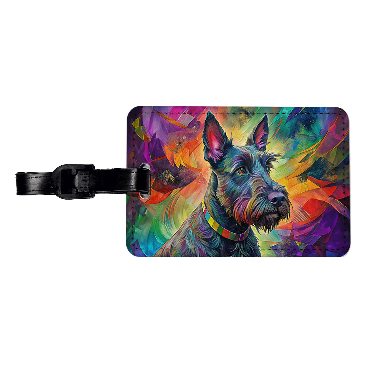 Scottish Terrier Dog Abstract Art Travel Faux Leather Luggage Tag