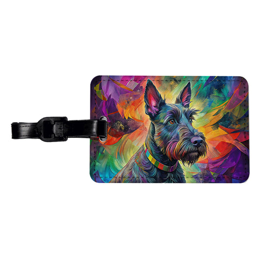 Scottish Terrier Dog Abstract Art Travel Faux Leather Luggage Tag
