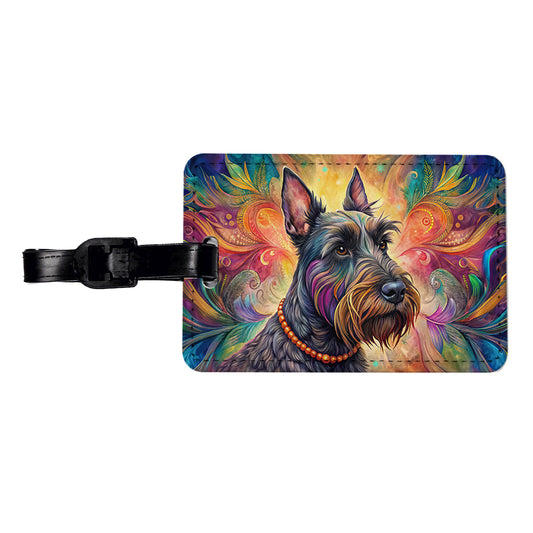 Scottish Terrier Dog Bohemian Art Travel Faux Leather Luggage Tag