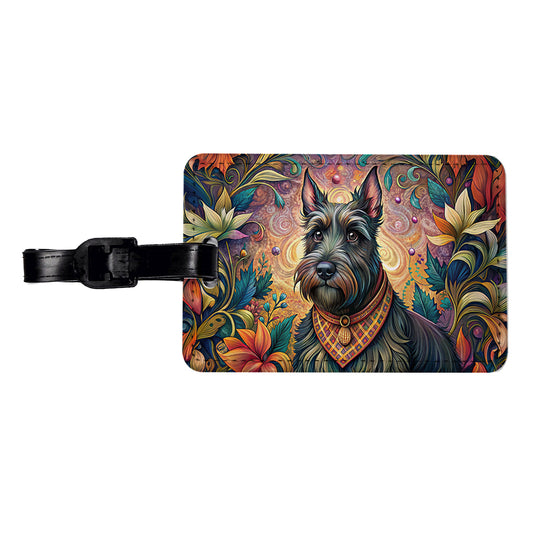 Scottish Terrier Dog French Bohemian Art Travel Faux Leather Luggage Tag