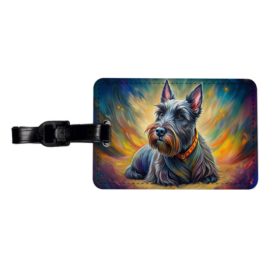 Scottish Terrier Dog Illustration Travel Faux Leather Luggage Tag