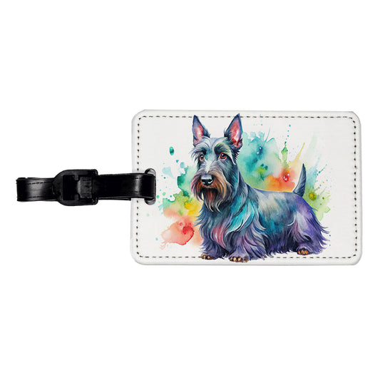 Scottish Terrier Dog Watercolor Style Travel Faux Leather Luggage Tag