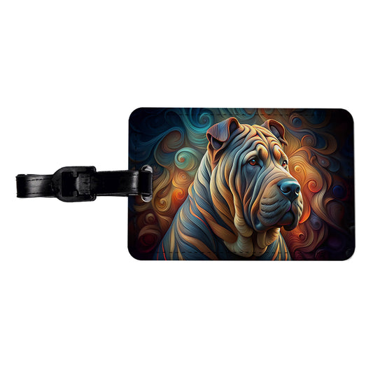 Shar Pei Dog Abstract Art Travel Faux Leather Luggage Tag