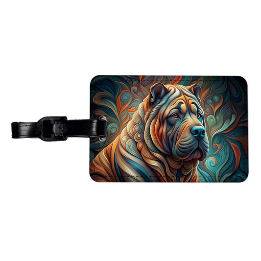 Shar Pei Dog Abstract Stylized Art Travel Faux Leather Luggage Tag