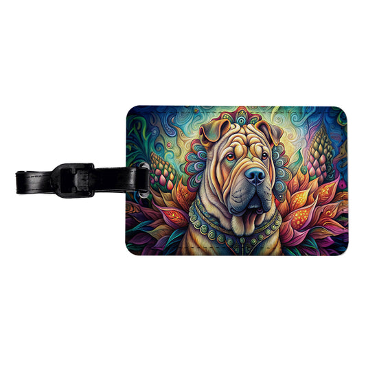 Shar Pei Dog Bohemian Art Travel Faux Leather Luggage Tag