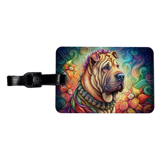 Shar Pei Dog French Bohemian Art Travel Faux Leather Luggage Tag