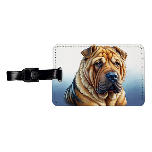 Shar Pei Dog Illustration Travel Faux Leather Luggage Tag