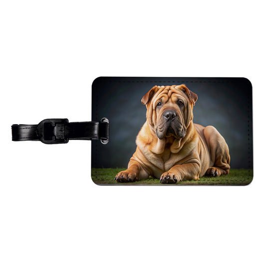 Shar Pei Dog Photo Travel Faux Leather Luggage Tag
