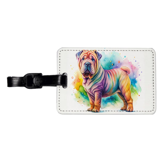 Shar Pei Dog Watercolor Style Travel Faux Leather Luggage Tag