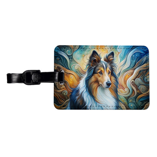 Shetland Sheepdog Sheltie Dog Abstract Art Travel Faux Leather Luggage Tag