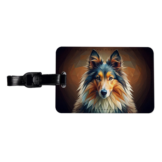 Shetland Sheepdog Sheltie Dog Abstract Stylized Art Travel Faux Leather Luggage Tag