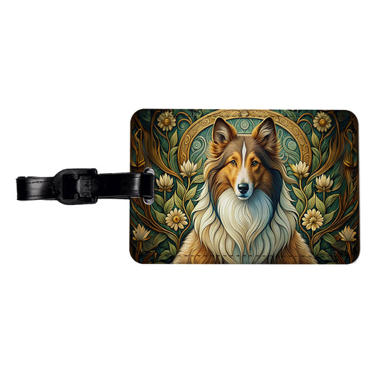 Shetland Sheepdog Sheltie Dog Art Nouveau Travel Faux Leather Luggage Tag