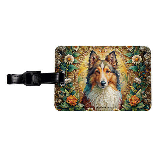 Shetland Sheepdog Sheltie Dog Bohemian Art Travel Faux Leather Luggage Tag