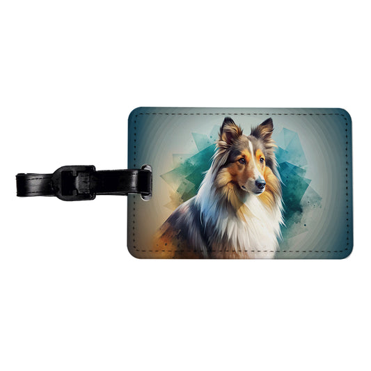 Shetland Sheepdog Sheltie Dog Contemporary Art Travel Faux Leather Luggage Tag