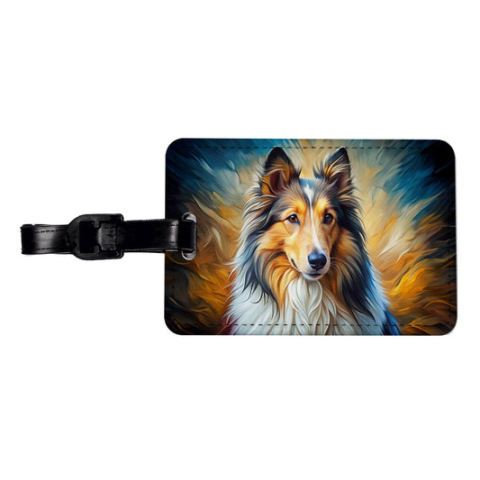 Shetland Sheepdog Sheltie Dog Expressionism Art Travel Faux Leather Luggage Tag