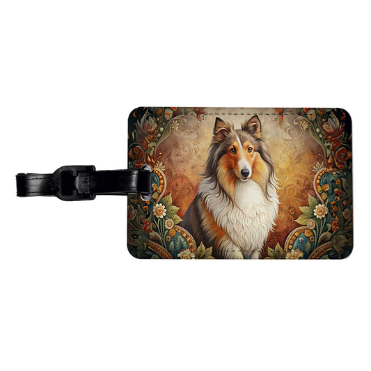 Shetland Sheepdog Sheltie Dog French Bohemian Art Travel Faux Leather Luggage Tag
