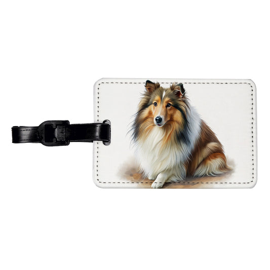 Shetland Sheepdog Sheltie Dog Illustration Travel Faux Leather Luggage Tag